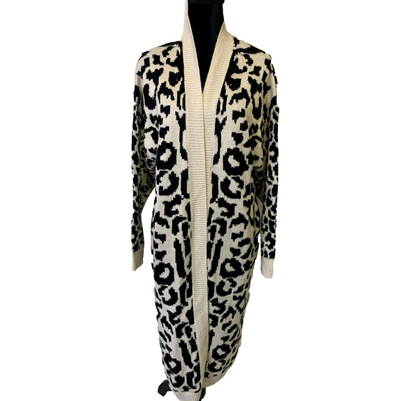 Blank NYC Long Sweater Womens Large Beige OpenFront Safari Animal Print Cardigan - Picture 4 of 12